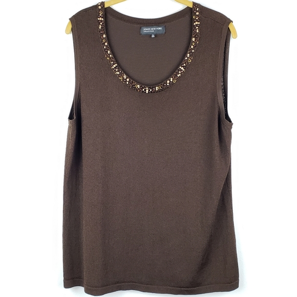 Jones New York Tops - Jones New York Brown Beaded Neckline Shell Tank Top